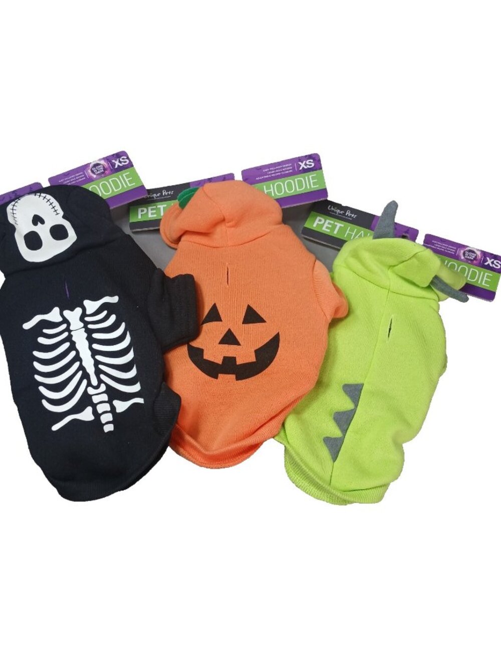 3 Unique Petz Halloween Hoodie X-SMALL Glow in the Dark NEW with Tags